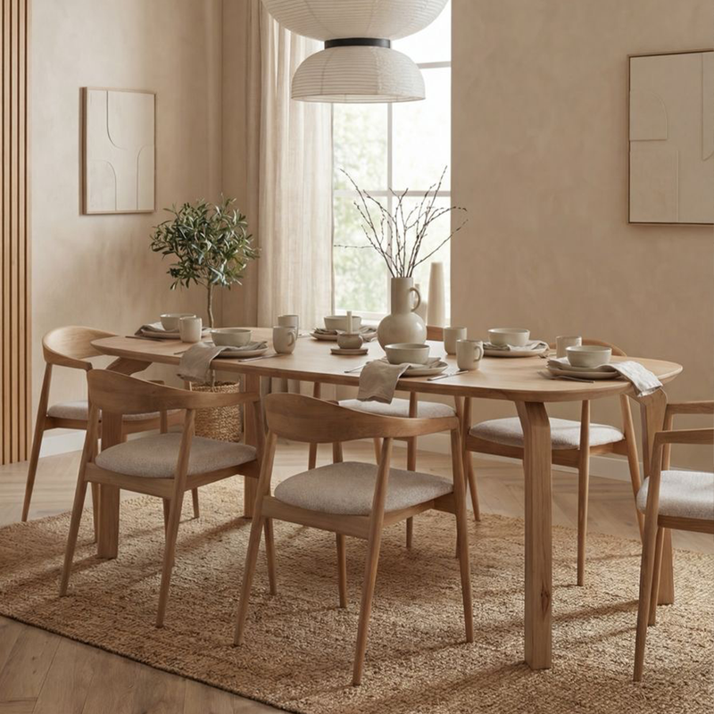 Eiken massief eettafel naturel - Deens ovaal - I haaks eiken