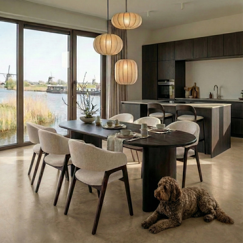 Eiken massief eettafel Walnut brown - Plat ovaal - Freya