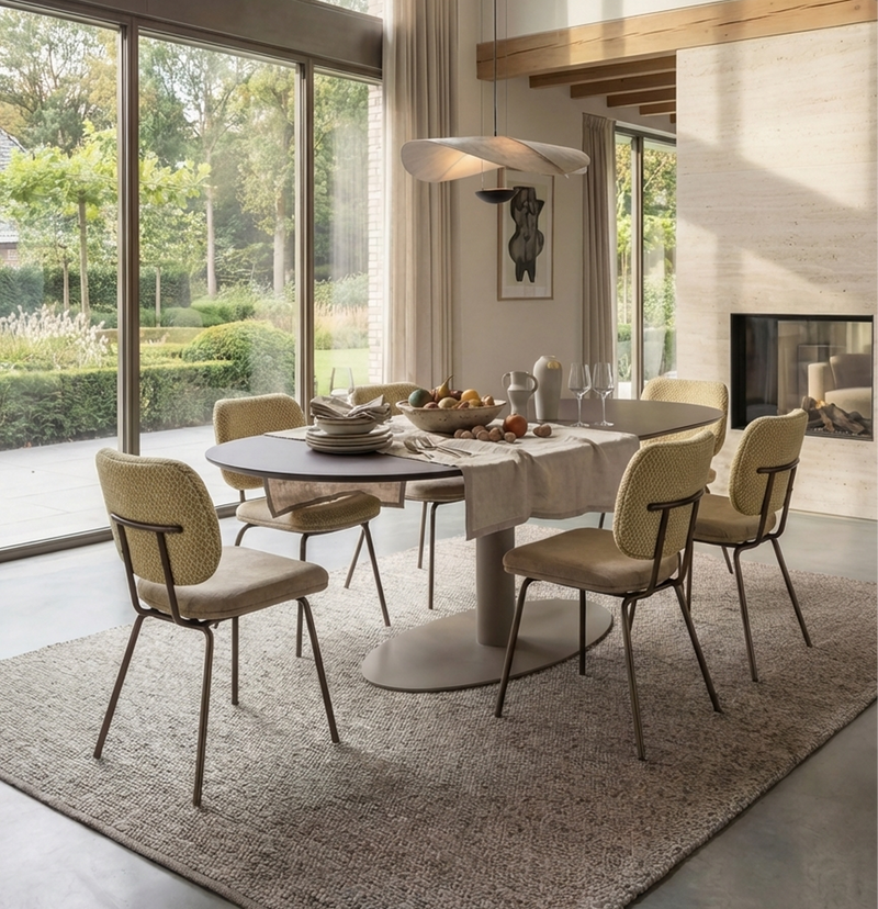 Fenix eettafel Grigio Aragona - Ovaal - Giro ovaal licht bruin