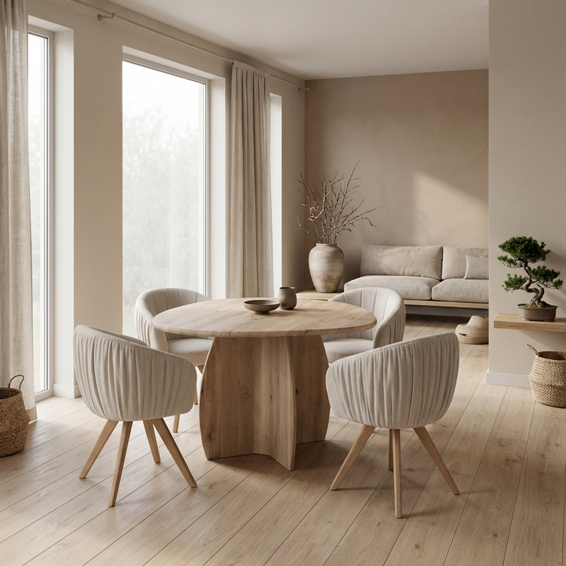 Eiken massief eettafel Naturel - Organisch Rond - Maan Eiken Massief