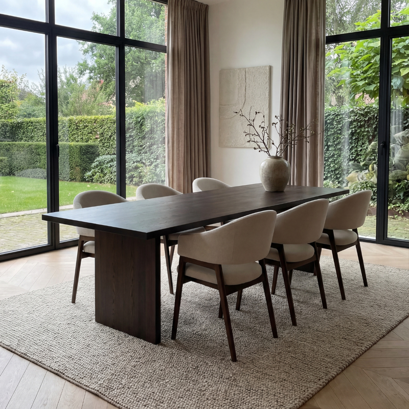 Eiken eettafel Walnut brown 2x - Recht - Blokpoot Walnut Brown