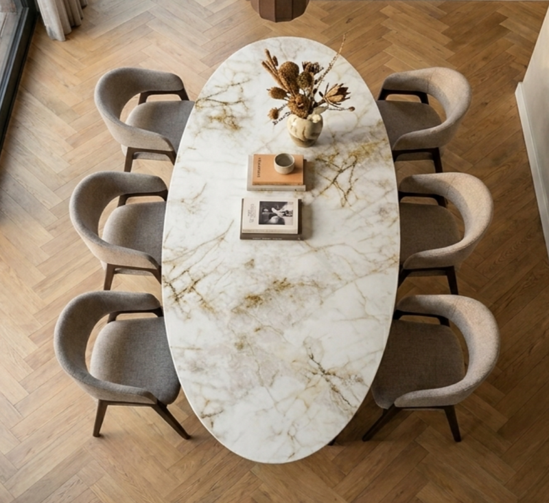 Keramiek eettafel cuarzo reno glans - Ovaal - Maan walnut brown 2x