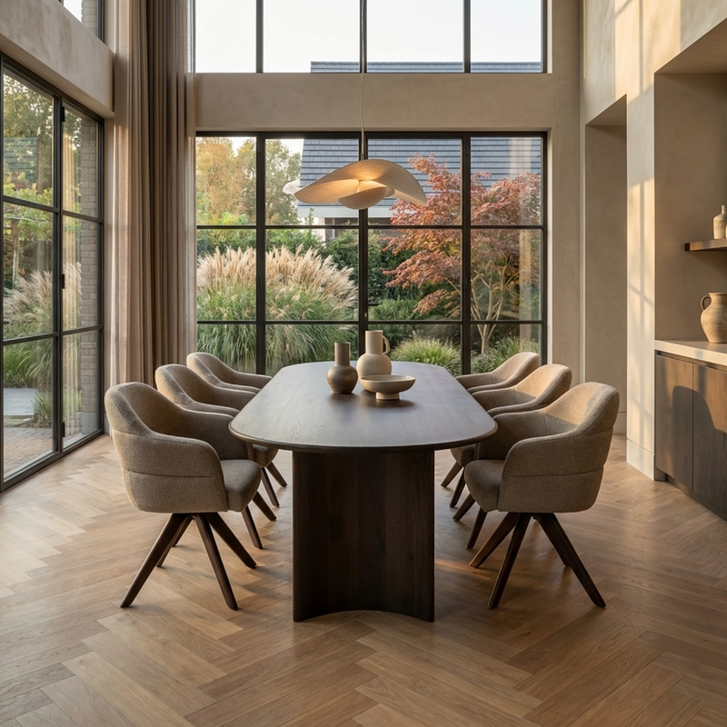 Eiken eettafel walnut brown 2x - Deens ovaal - Loulou walnut brown 2x